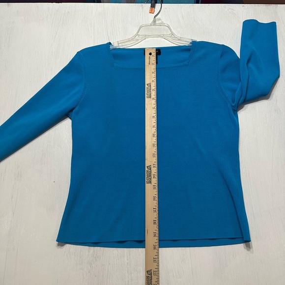 City Silk Stretch Women’s Top Size L Blue 3/4 Sleeve Square Neck Rayon Blend - Picture 6 of 8
